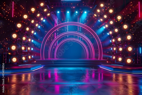 Exciting TV Show Stage with Colorful Lights and Archway