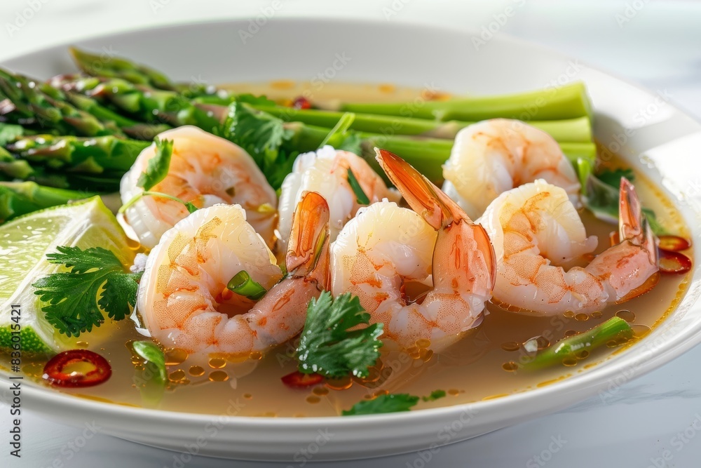 Tasty Shrimp and Asparagus Soup with Cilantro Leaves Tasty Shrimp and Asparagus Soup with Cilantro Leaves
