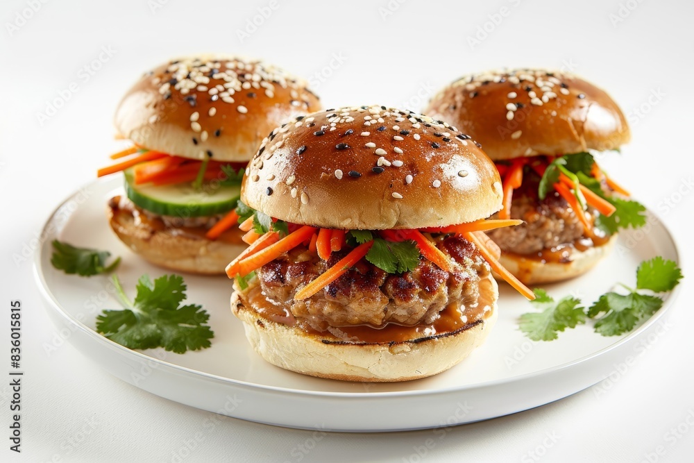Delicious Asian Poultry Burger with Fresh Cilantro Garnish Delicious Asian Poultry Burger with Fresh Cilantro Garnish