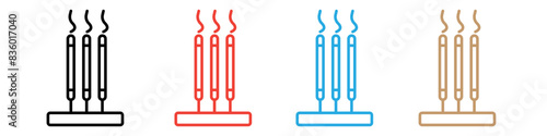 Burning incense stick icon logo set vector