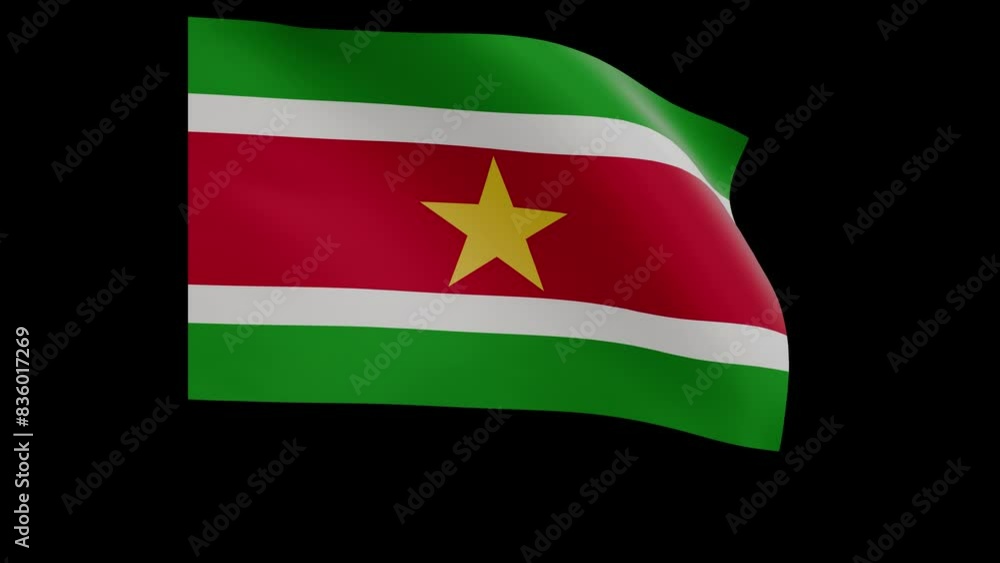 Suriname flag 4k 3d render of a waving nation Surinamese banner fluttering in the wind symbolises the country with transparent alpha channel mask for free space and isolated background no flagpole Suriname flag 4k 3d render of a waving nation Surinamese banner fluttering in the wind symbolises the country with transparent alpha channel mask for free space and isolated background no flagpole