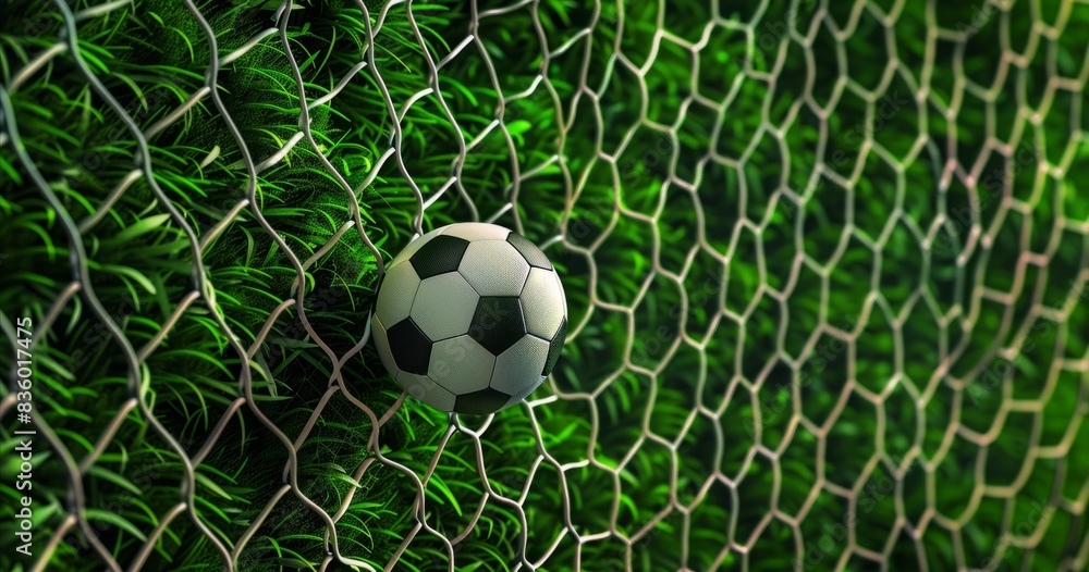 Fototapeta premium A soccer ball and a net on a soccer field