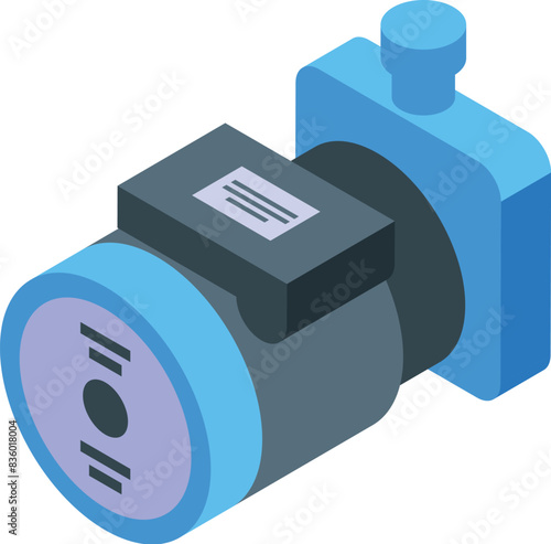 Detailed isometric vector illustration of a modern electric motor, a precision electromechanical device, isolated on a clean white background