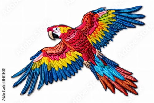 Embroidered parrot patch on white background © SmartArtStock
