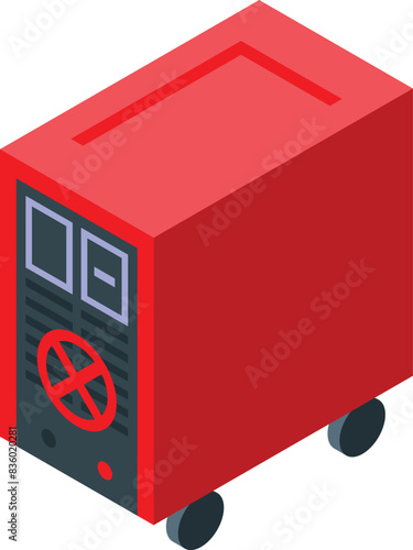 3d isometric illustration of a portable red power generator, suitable for emergency use