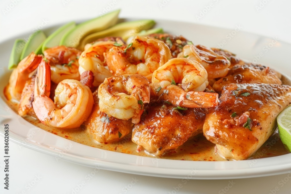 Tender Chicken and Plump Shrimp in Decadent Pepperoncini Sauce Tender Chicken and Plump Shrimp in Decadent Pepperoncini Sauce