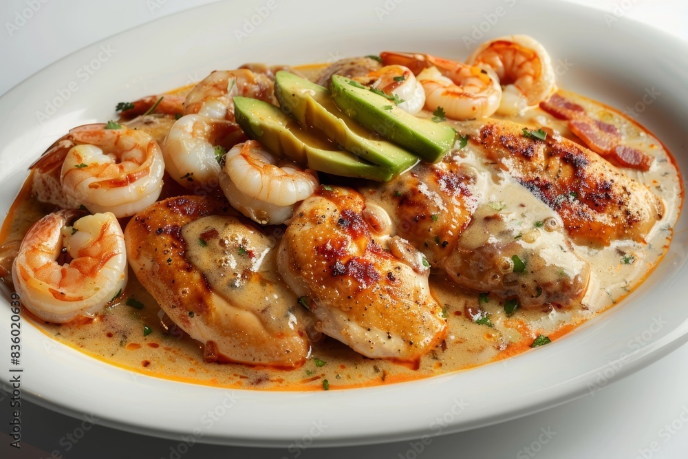 Vibrant Aztec Chicken and Shrimp with Creamy Garlic Sauce Vibrant Aztec Chicken and Shrimp with Creamy Garlic Sauce