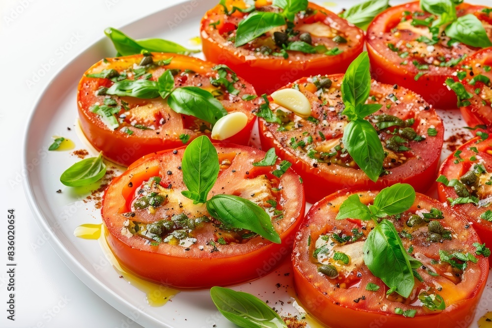 Exquisite Oven-Roasted Tomatoes with Herb Garnish Exquisite Oven-Roasted Tomatoes with Herb Garnish