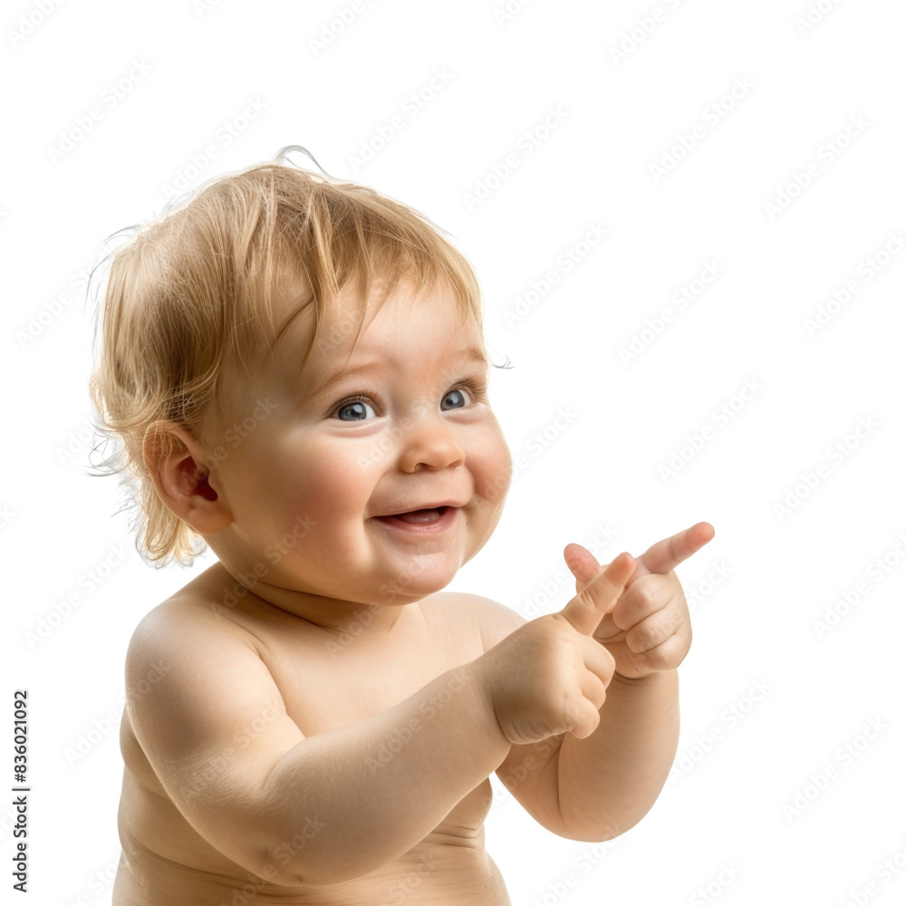 Lovey baby pointing to choose and press transparent background