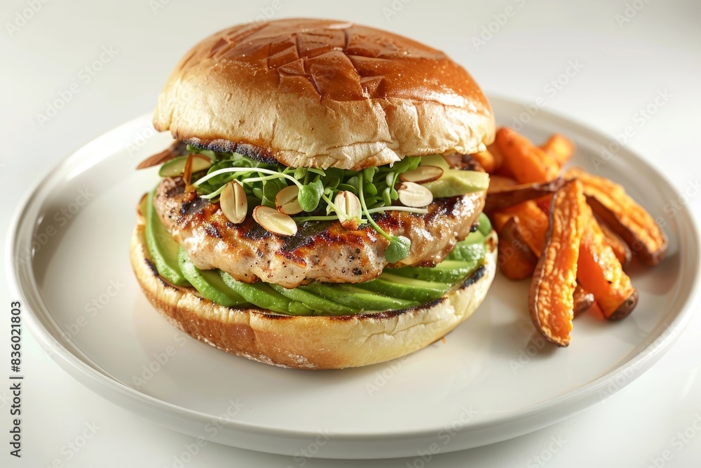 Tasty Grilled Turkey Burger and Crispy Sweet Potato Fries Tasty Grilled Turkey Burger and Crispy Sweet Potato Fries