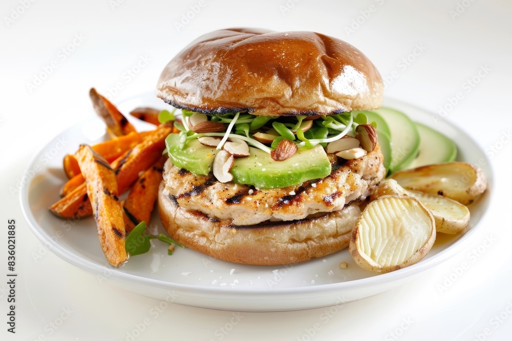 Gourmet California Turkey Burger and Crispy Sweet Potato Fries Gourmet California Turkey Burger and Crispy Sweet Potato Fries