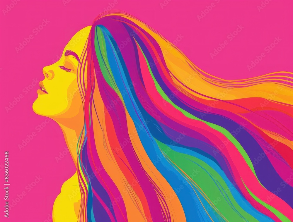 Colorful hair beauty illustration on pink and purple background for fashion and art concepts Colorful hair beauty illustration on pink and purple background for fashion and art concepts