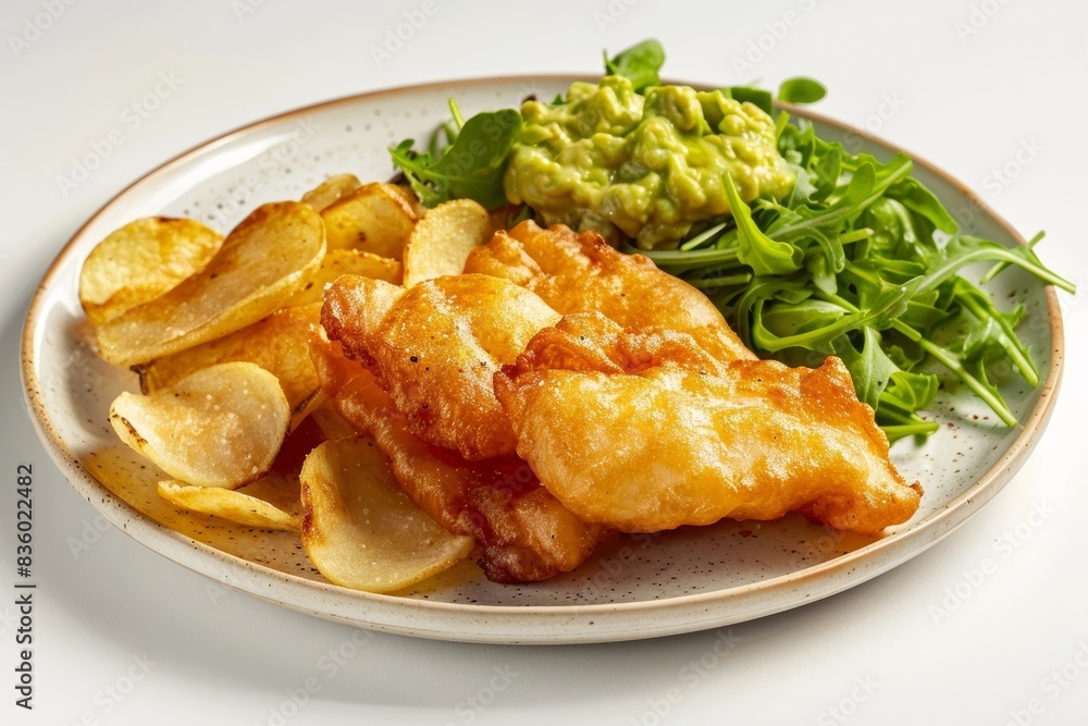 Crispy Halibut with Freshly Cut Chips and Guacamole Crispy Halibut with Freshly Cut Chips and Guacamole