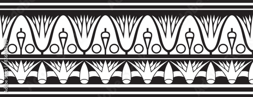 Vector ancient black monochrome Egyptian seamless ornament. Endless national ethnic border, frame