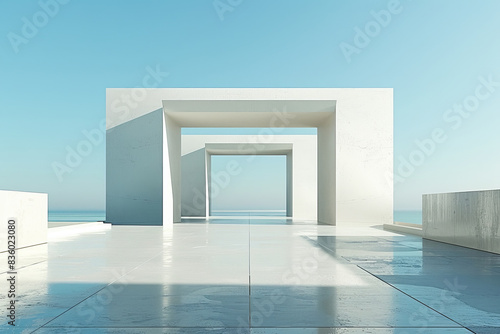 Modern buildings by the lake. Empty architectural background.
