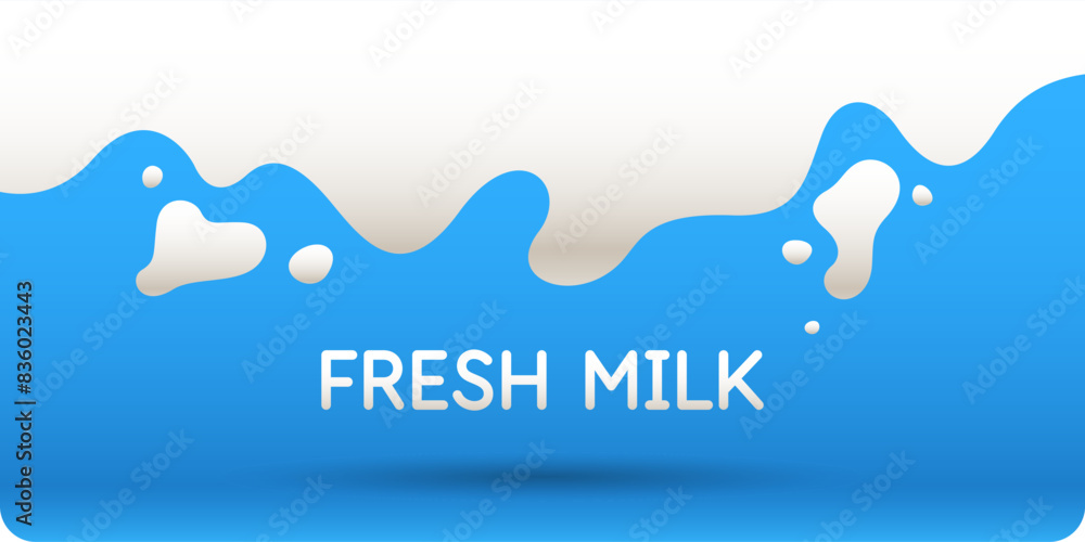 Modern poster fresh milk with splashes on a background. Vector illustration in flat minimalistic style Modern poster fresh milk with splashes on a background. Vector illustration in flat minimalistic style