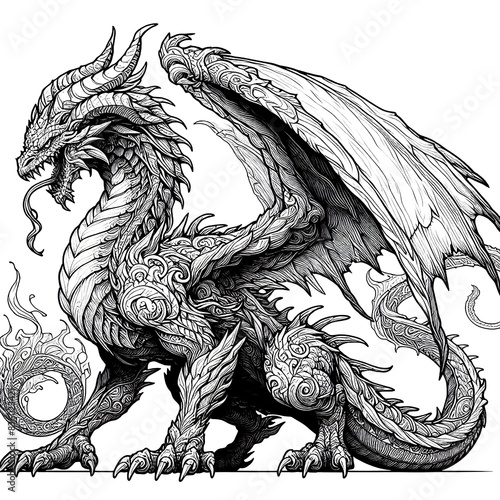 Line full body dargon black and white  photo