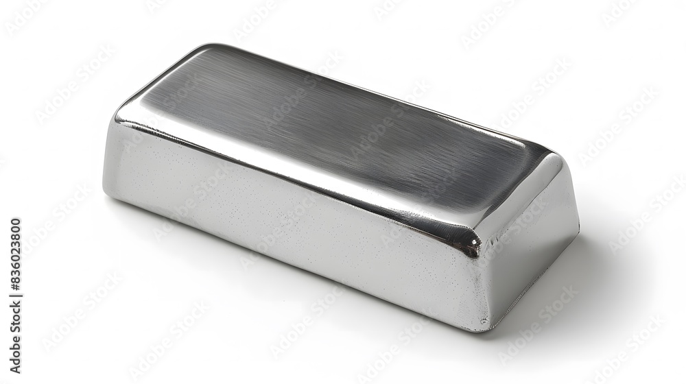Shiny Platinum Bar on White Background: Precious Metal Treasure Shiny Platinum Bar on White Background: Precious Metal Treasure