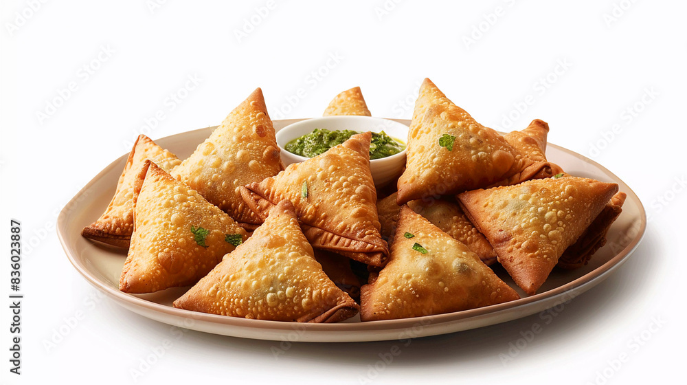 Plate full of sambusa isolated on white background Plate full of sambusa isolated on white background