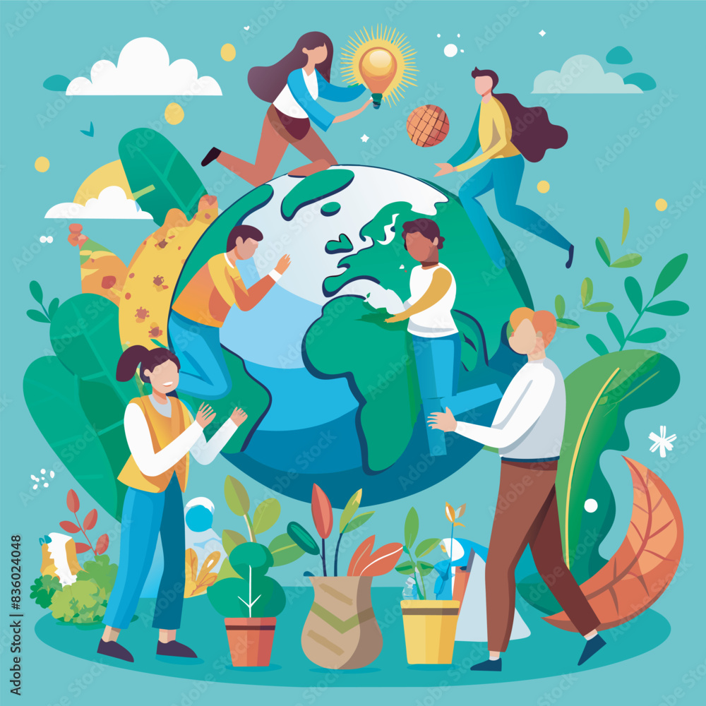 people save earth vector illustration people save earth vector illustration