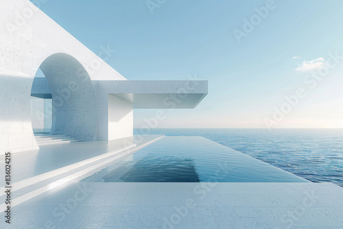Modern buildings by the lake. Empty architectural background.

