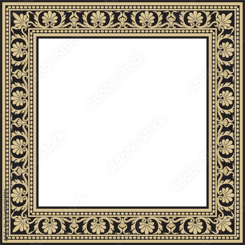 Vector gold and black square classic renaissance ornament. Endless european border, revival style frame