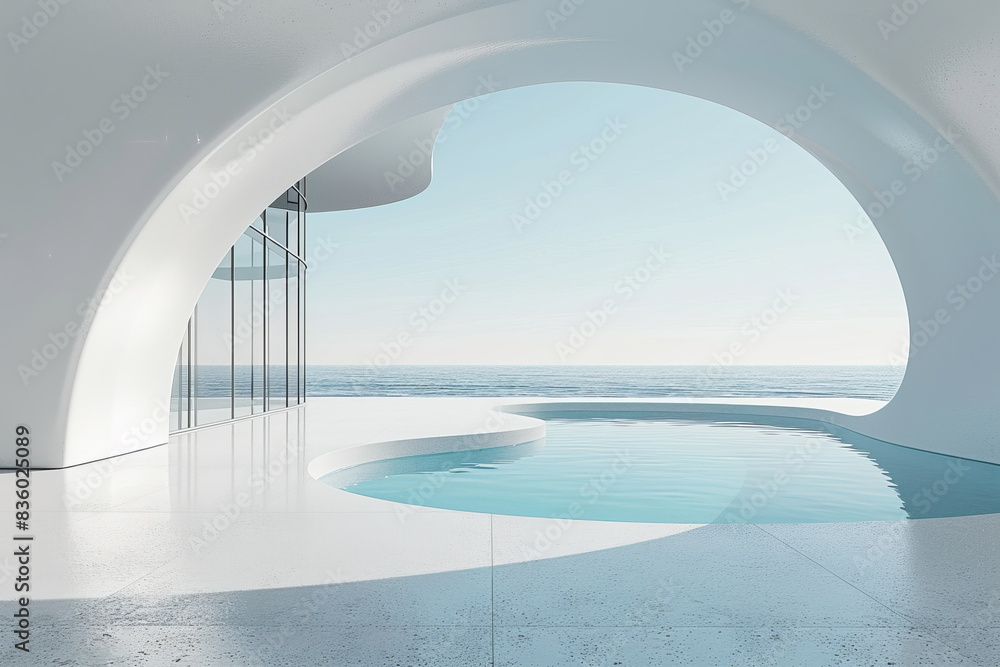 Fototapeta premium Modern buildings by the lake. Empty architectural background. 