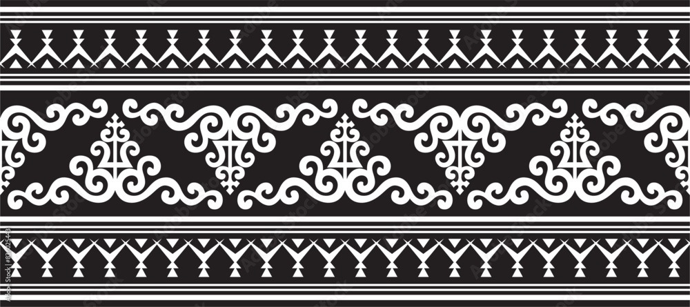 Vector monochrome black seamless Yakut ornament. Endless border, frame of the northern peoples of the Far East. Vector monochrome black seamless Yakut ornament. Endless border, frame of the northern peoples of the Far East.