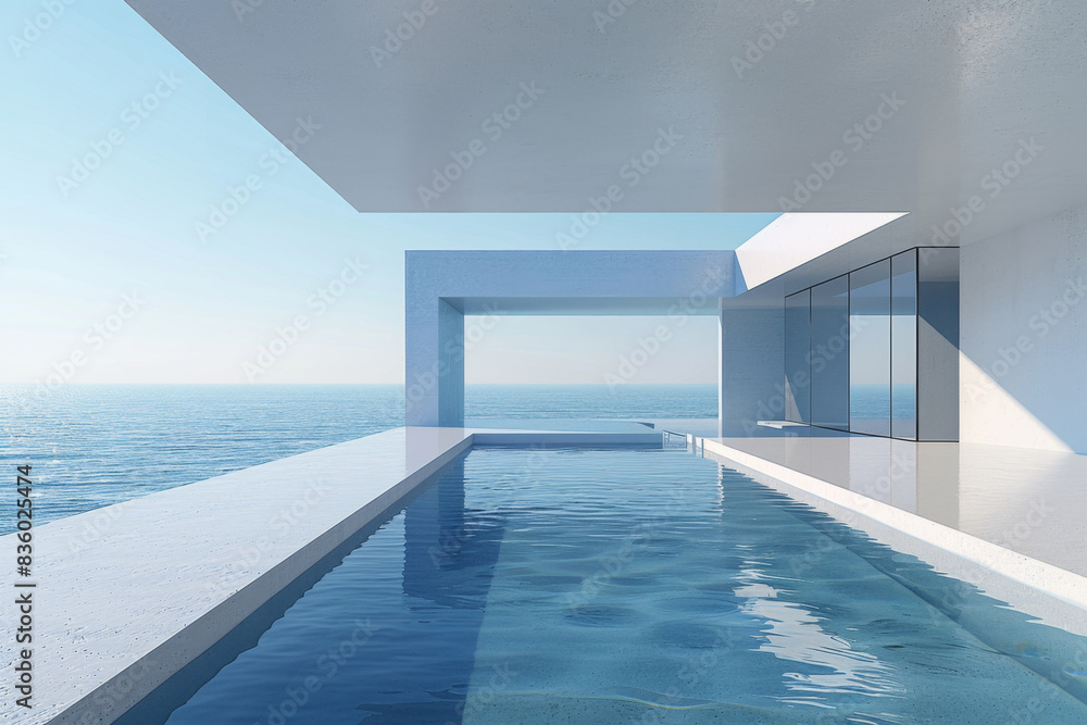 Fototapeta premium Modern buildings by the lake. Empty architectural background. 