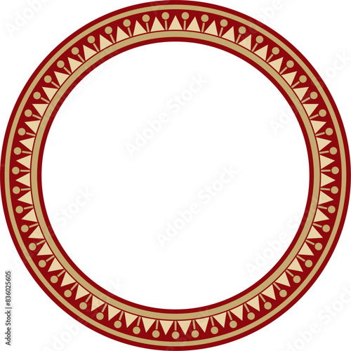 Vector gold with red round Turkish ornament. Ottoman circle, ring, frame.