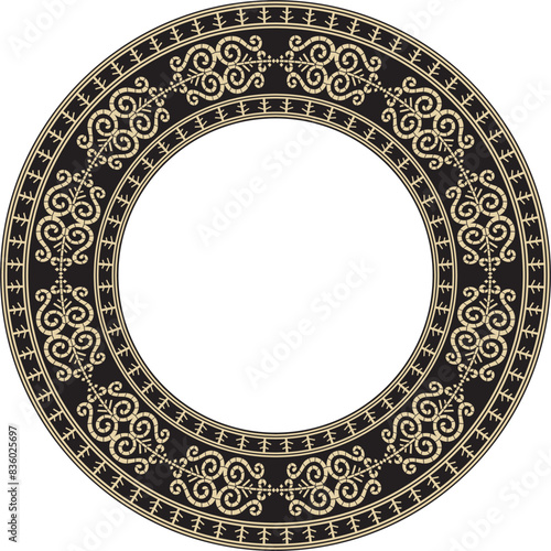 Vector gold and black round Yakut ornament. Endless circle, border, frame of the northern peoples of the Far East.