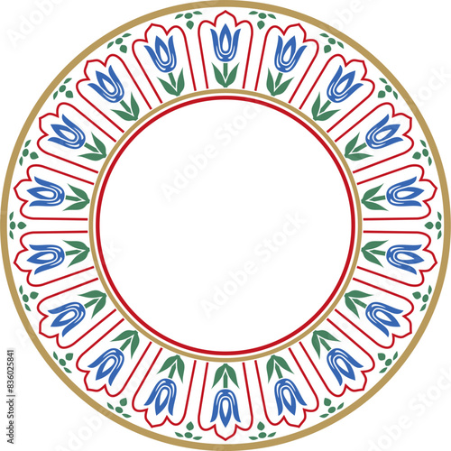 Vector colored round Turkish ornament. Endless Ottoman national border, frame, ring