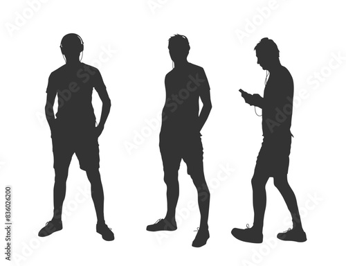 Young Man with Headphones Silhouette.  Modern people and lifestyle concept vector