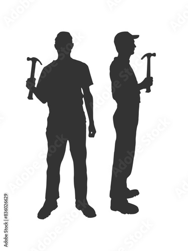 Worker with a Hammer in Hand Silhouette. People and profession concept vector