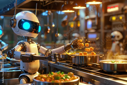 The robot chef is cooking in the kitchen