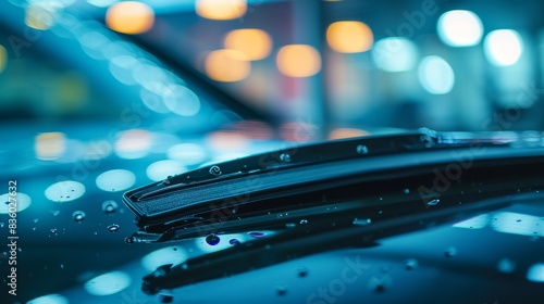Modern car wipers in action, sweeping across a windshield photo