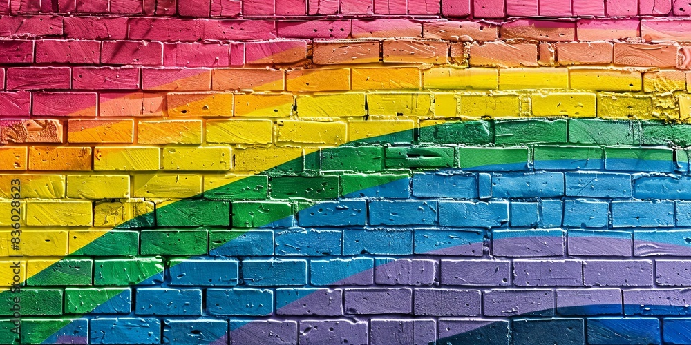 Rainbow Colors on Textured Brick Wall Rainbow Colors on Textured Brick Wall