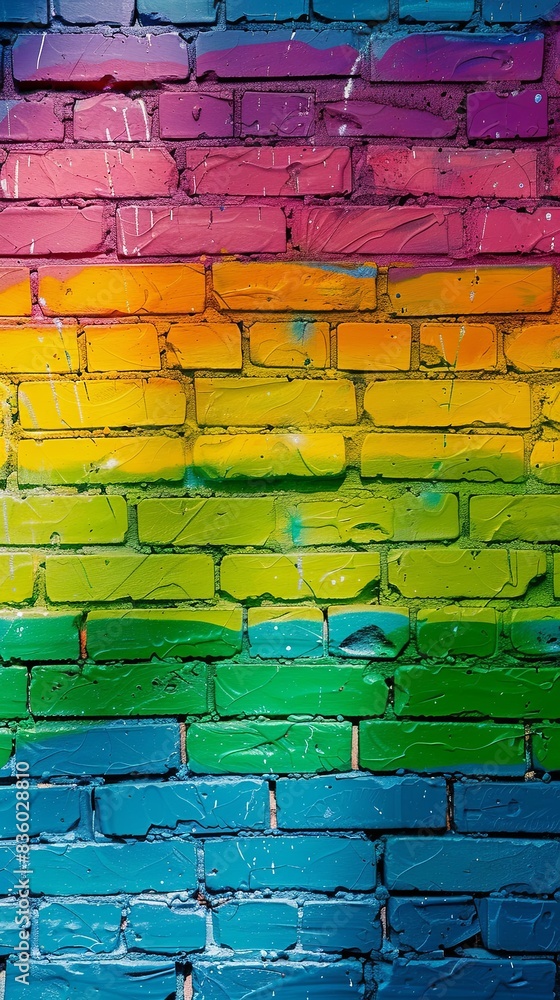 Rainbow Colors on Textured Brick Wall Rainbow Colors on Textured Brick Wall
