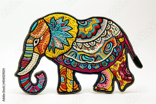 Embroidered elephant patch on white background © SmartArtStock