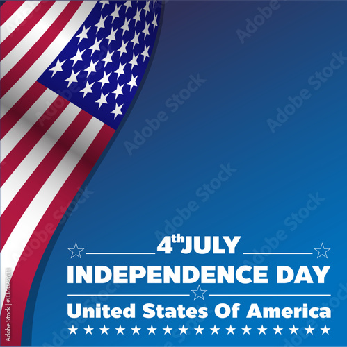 Independence day celebration banners set. Commemorative waving american national flag on blue background vector illustration design template