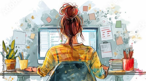 Talented freelance illustrator generates creative ideas for her upcoming project.