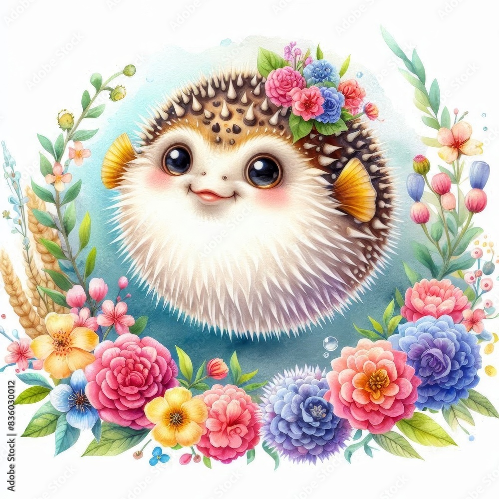 A cartoonish looking fish with a flower crown on its head A cartoonish looking fish with a flower crown on its head