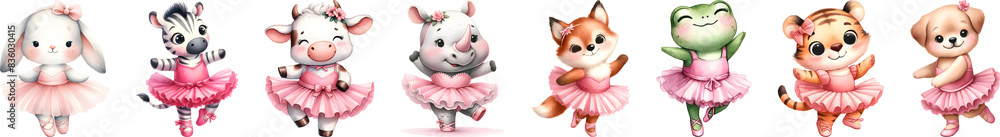 Fototapeta premium Animal ballet, watercolor illustration.