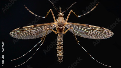 Close-up of Anopheles Mosquito with Intricate Wing Patterns photo