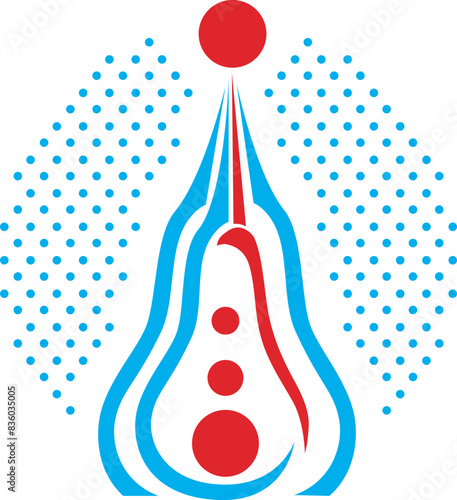 stylized red and blue lacrosse stick on a white background in the form of a Christmas tree. Red balls and snow around. Image for the New Year, Christmas holiday. Background excluded