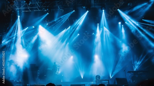 Bright blue stage lights at a concert photo