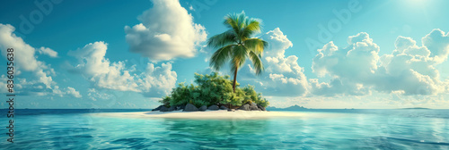 Peaceful Tropical Island with Palm Tree and Calm Ocean.