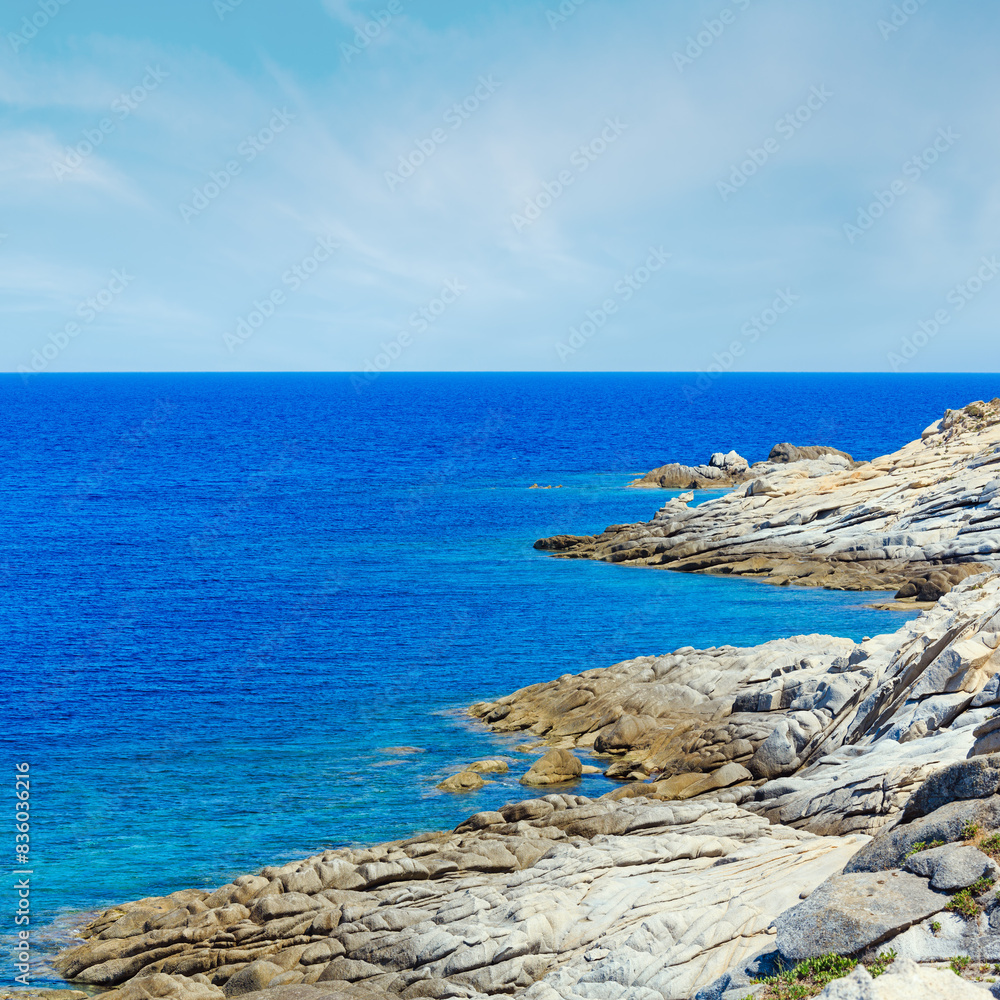 Summer stony sea coast landscape (Halkidiki, Sithonia, Greece). Summer stony sea coast landscape (Halkidiki, Sithonia, Greece).