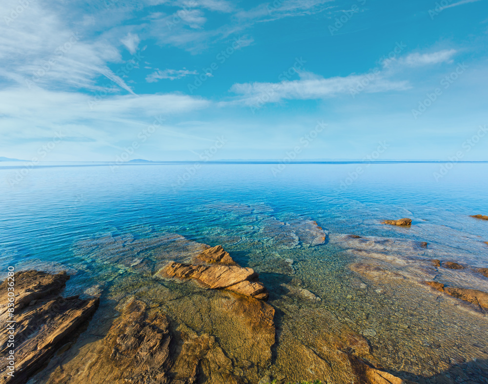 Morning Aegean Sea rocky coast view (Nikiti, Sithonia, Halkidiki, Greece). Morning Aegean Sea rocky coast view (Nikiti, Sithonia, Halkidiki, Greece).