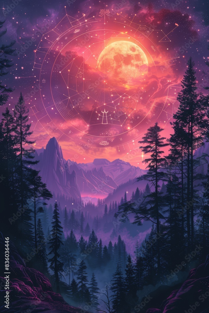 magic night with moon and stars. magic night with moon and stars.